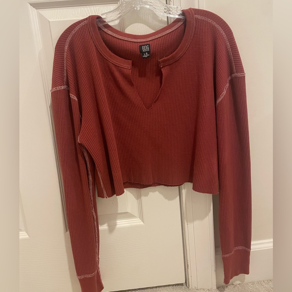 BDG Brick Red Long Sleeve Crop Top, Size L